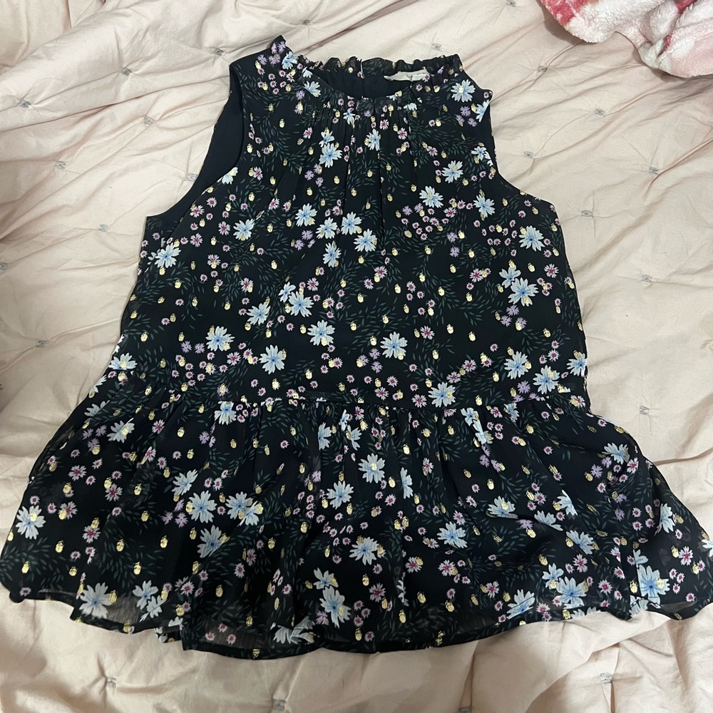 LOFT Black Floral Peplum Woman Top